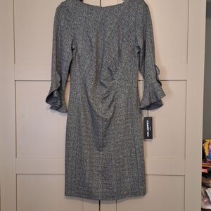Karl Lagerfeld Gray Sheath Dress with Bell Sleeves